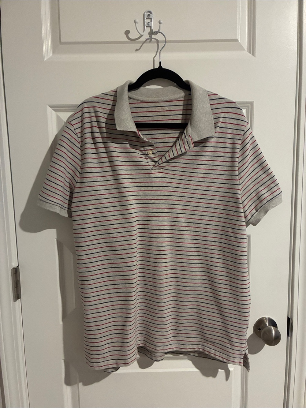 Old Navy Gray Polo with Red and Navy Stripes